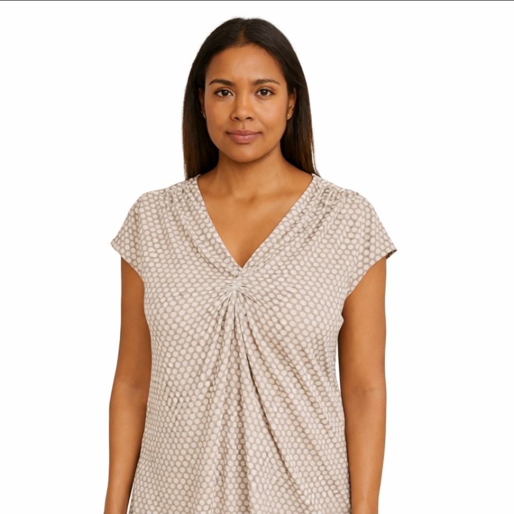 Max Studio Taupe White Polka Dot Sleeveless Blouse Sz Lg - Picture 1 of 8